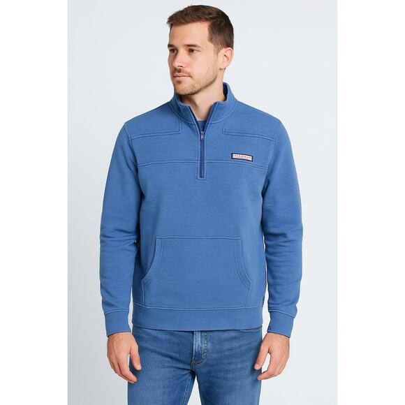 Vineyard Vines Men's 1/4 Zip Pullover Blue Size M Whale Logo Front Pocket Cotton - Picture 1 of 12